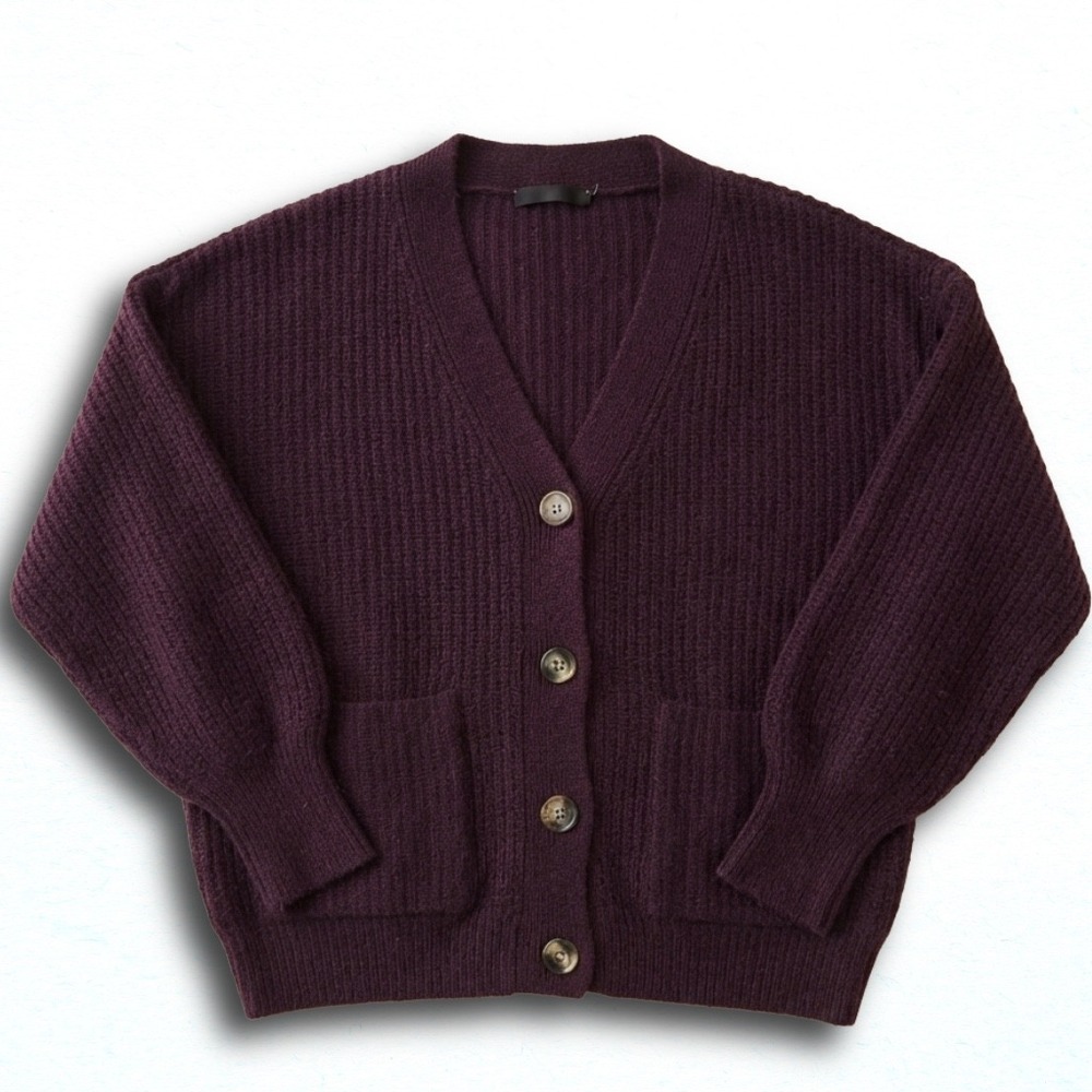 Worthington Women Plum Purple Ribbed Knit Button Front Cardigan Sweater Large